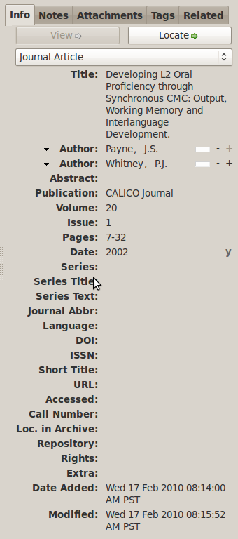 Entering a journal article in Zotero