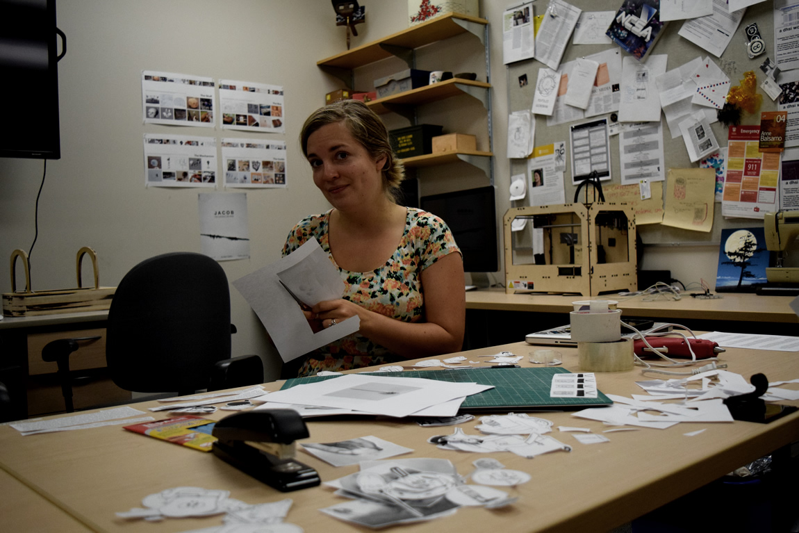 Kat Cutting Up Material for Chapter 1 (Photo by Danielle)