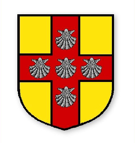 Figure 2a: Or, on a cross gules five escallops argent.