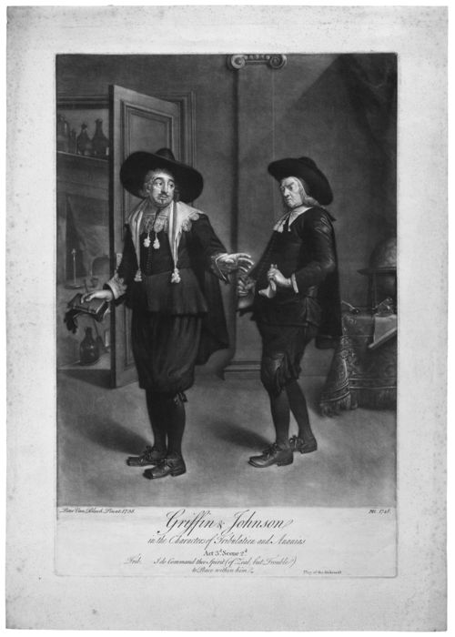 Pieter van Bleek, Griffin and Johnson as Ananias and Tribulation; engraving 1748 (Folger Shakespeare Library)