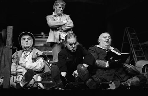 Bartholomew Fair, 1969 (dir. Terry Hands) Sebastian Shaw (Overdo), Norman Rodway (Quarlous), Terrence Hardiman (Littlewit), and Willoughby Goddard (Busy). Reg Wilson © Royal Shakespeare Company.
