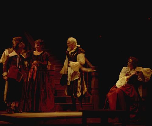 The New Inn, 1987 (dir. John Caird) Sonia Ritter (Frank), Deborah Findlay (Prudence), Joseph O’Conner (Host), and Fiona Shaw (Lady Frampul). Joe Cocks Studio Collection © Shakespeare Birthplace Trust.
