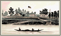 Canoe on the water with trees