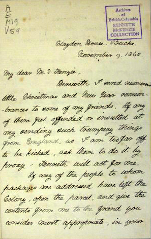 Letter from EH Verney