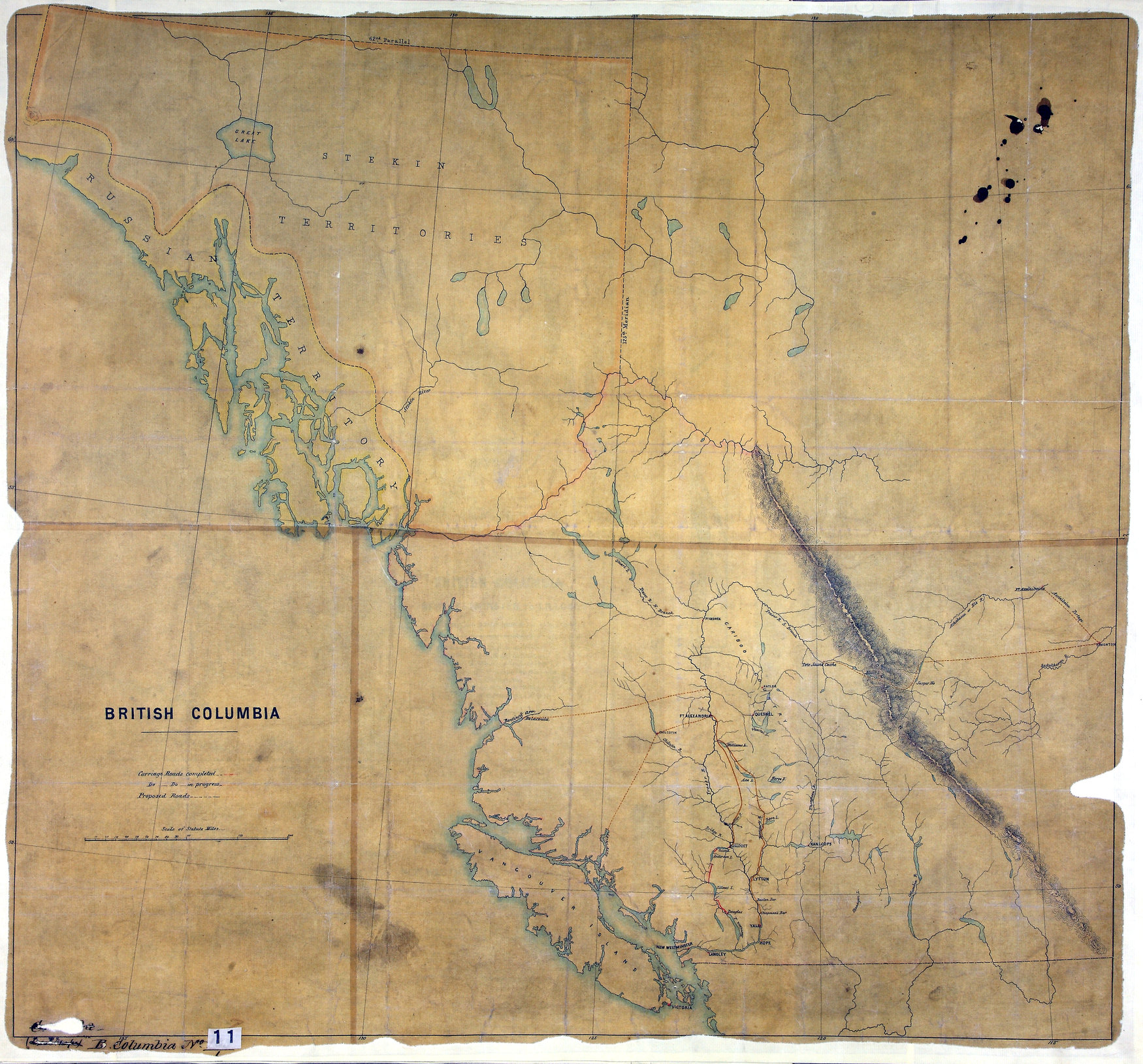 British Columbia, showing carriage roads completed, in progress, and proposed.