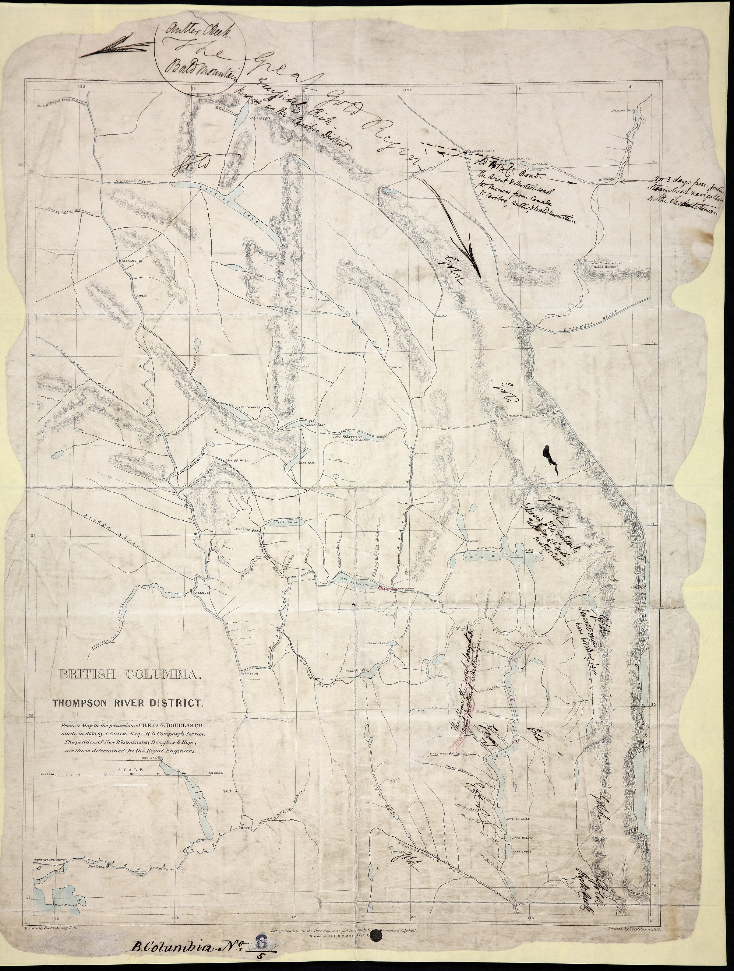 Thompson River District, from a Map in the possession of H. E. Gov. Douglas, C.B., made in 1835 by S. Black, Esq., Hudson's Bay Company's service. The positions of New Westminster, Douglas & Hope, are those determined by the Royal Engineers.