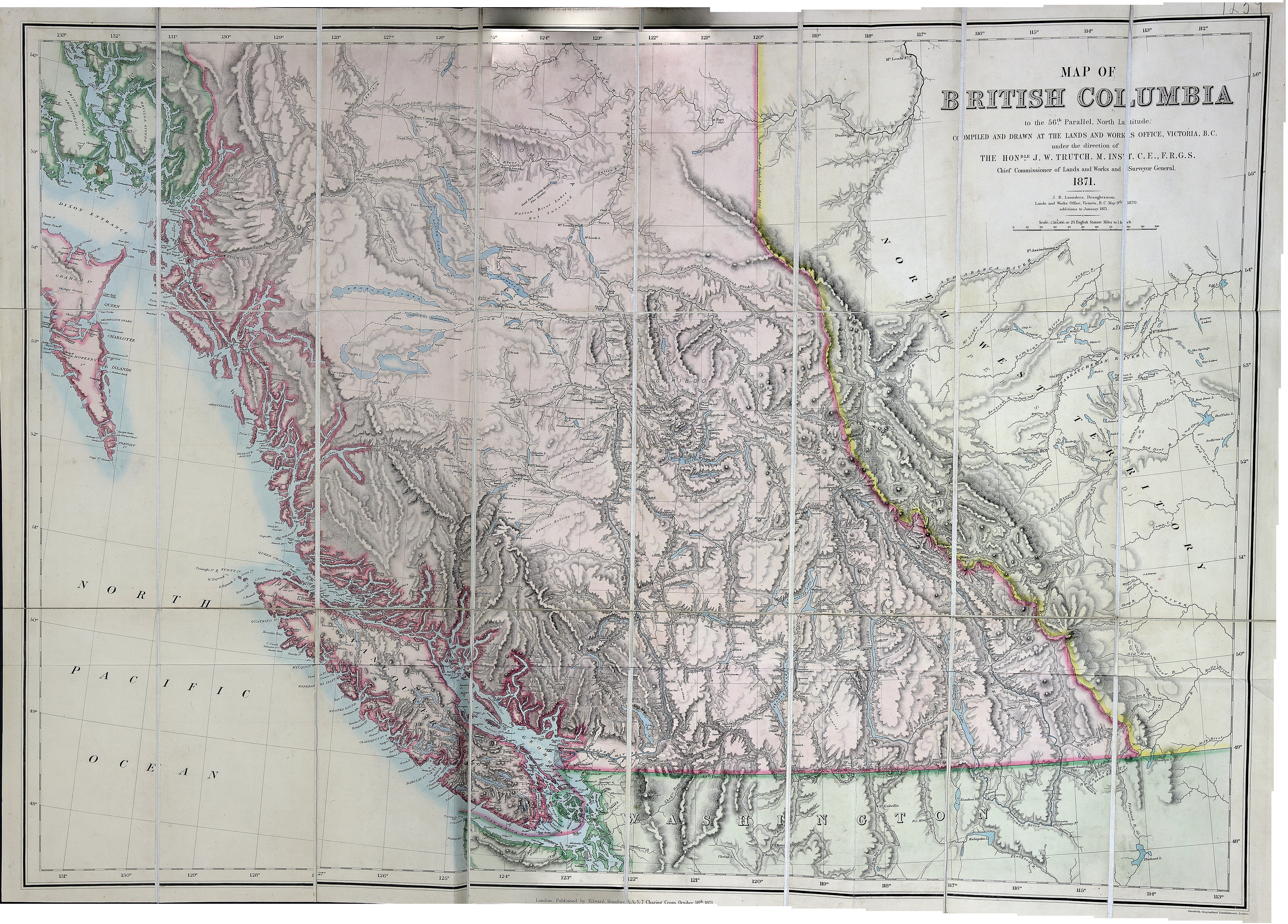 Map of British Columbia to the 56th Parallel North Latitude.