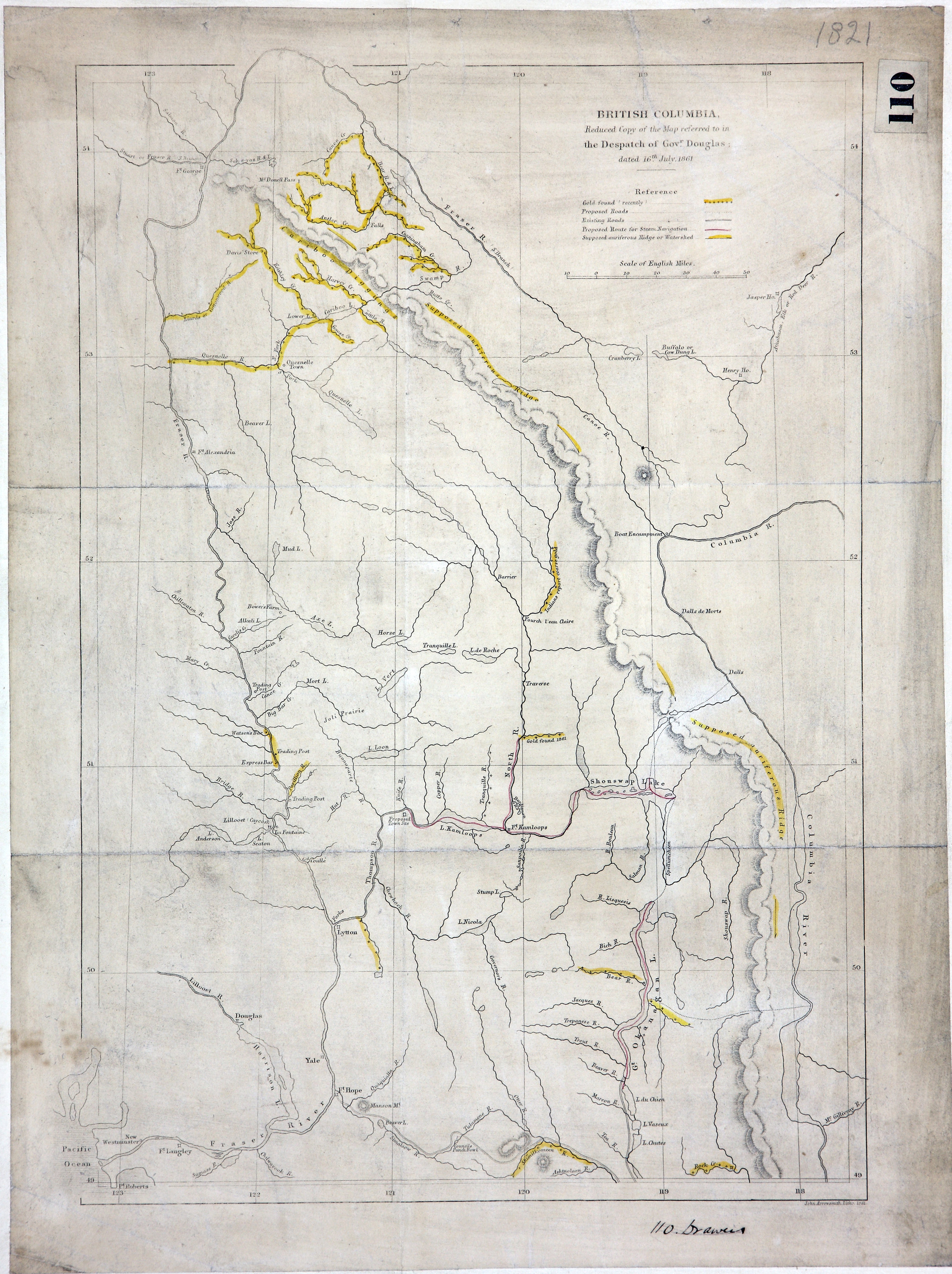 British Columbia, reduced copy of the map referred to in the despatch of Governor Douglas of 16 July 1861.