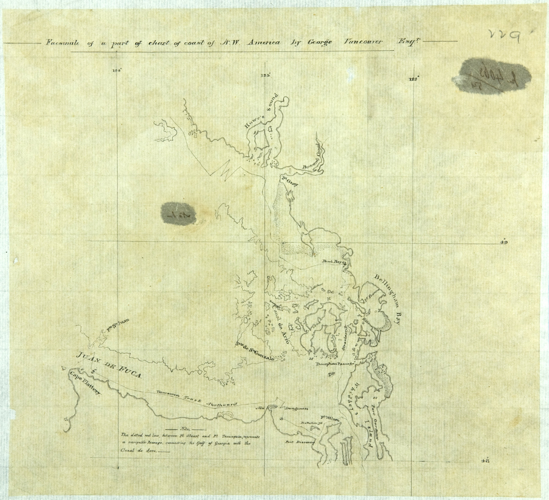 Facsimile of a part of chart of coast of N.W. America by George Vancouver Esqr'.