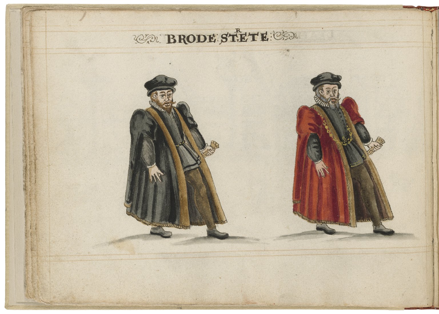 Watercolour painting of the alderman and deputy in charge of Broad Street Ward by Hugh Alley. Image courtesy of the Folger Digital Image Collection.