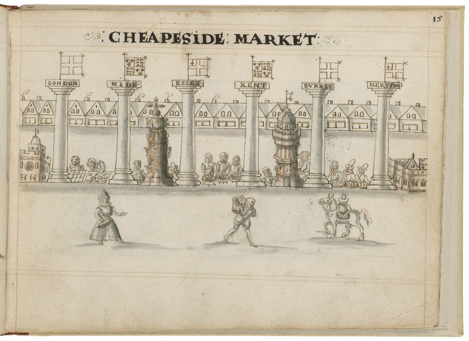 Drawing of Cheapside by Hugh Alley. Image courtesy of the Folger Digital Image Collection.
