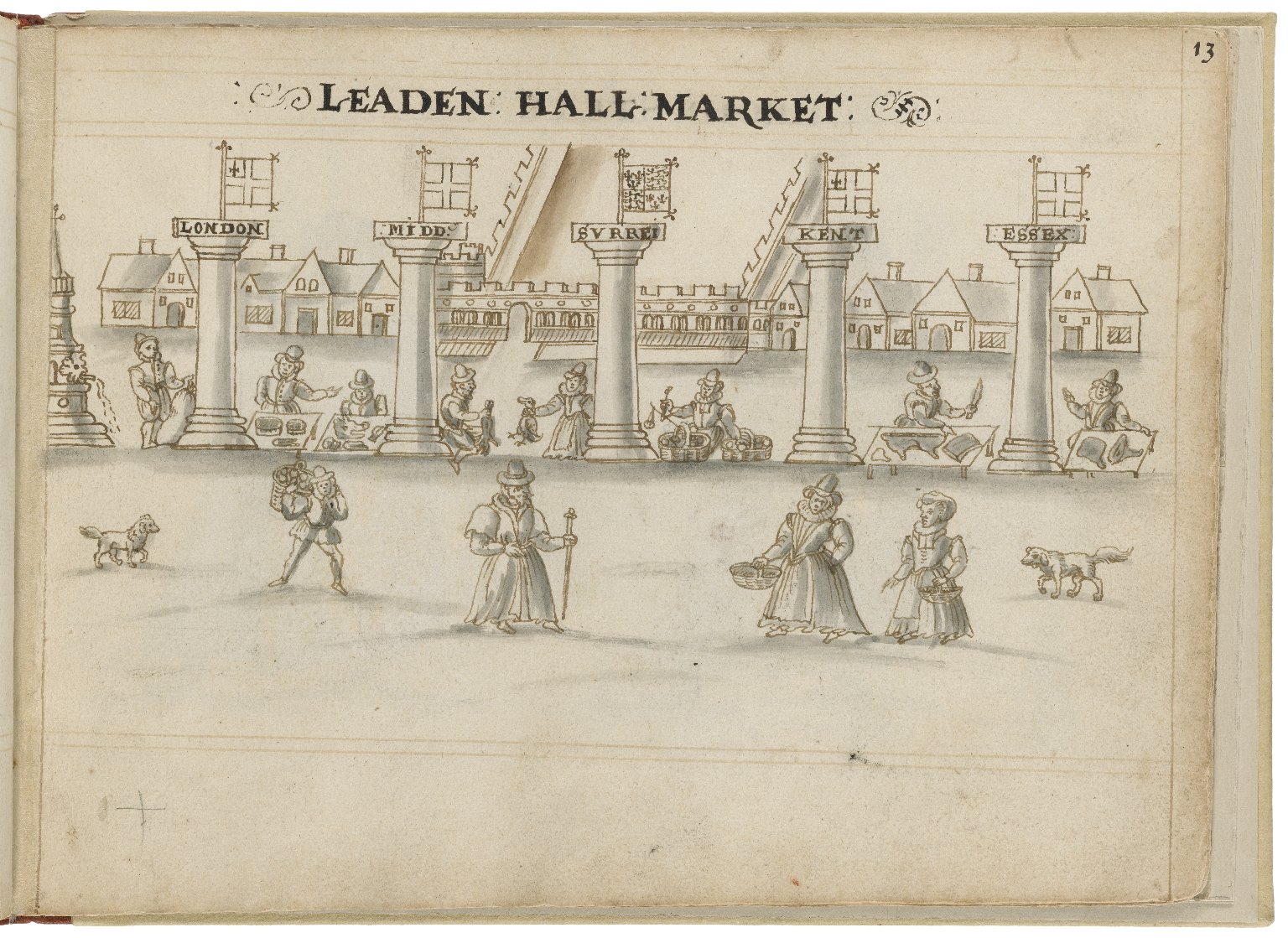 Drawing of Leadenhall by Hugh Alley. Image courtesy of the Folger Digital Image Collection.