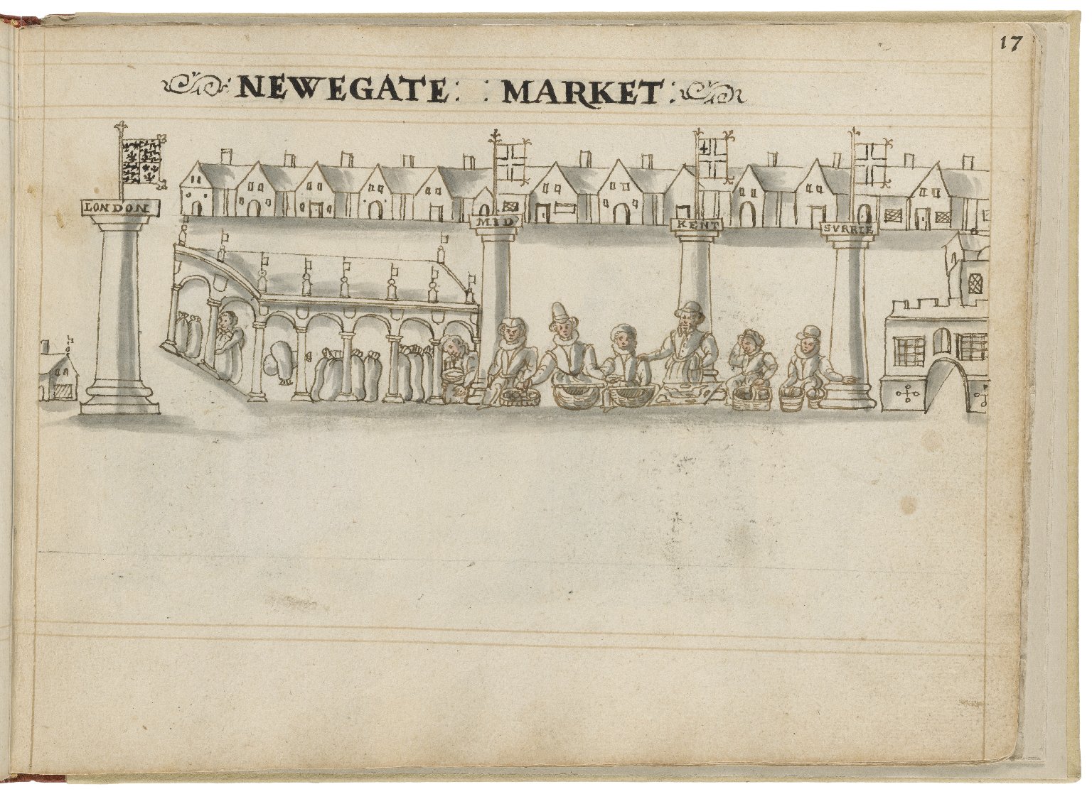Drawing of Newgate Market by Hugh Alley. Image courtesy of the Folger Digital Image Collection.