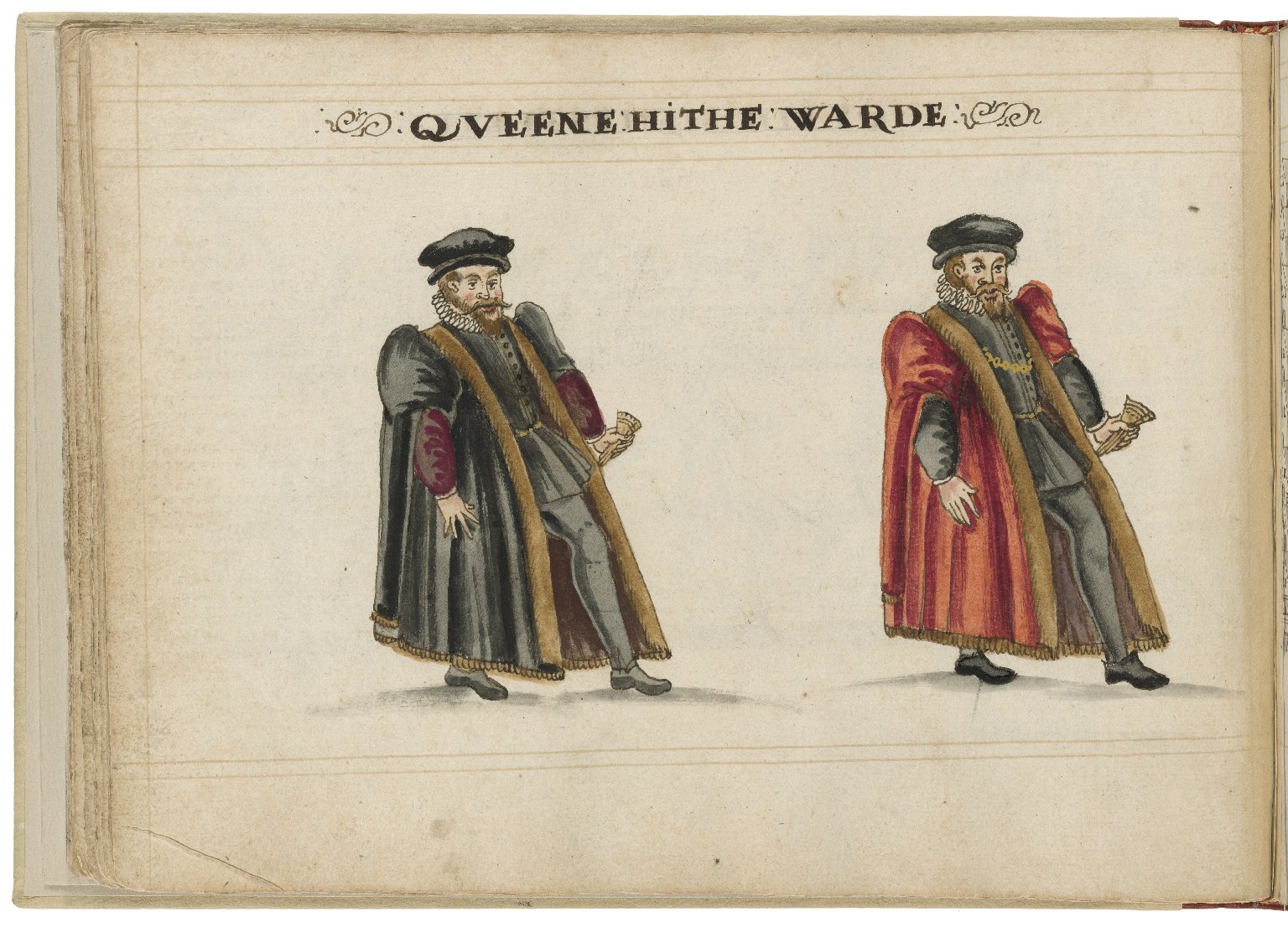 Watercolour painting of the alderman and deputy in charge of Queenhithe Ward by Hugh Alley. Image courtesy of the Folger Digital Image Collection.