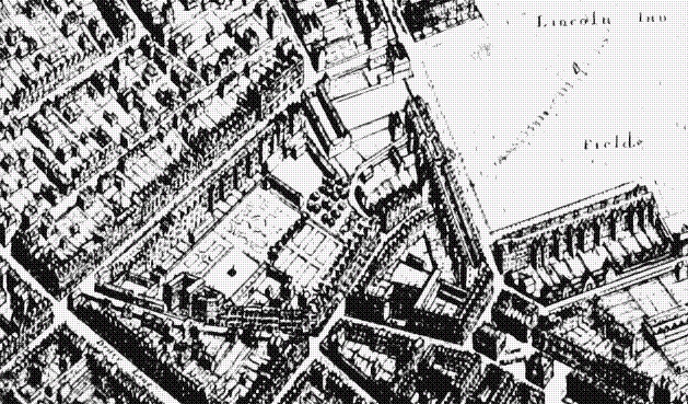 The Cockpit may be the large building with gardens in the rear that is slightly to the right and above the street name Drury Lane. Image of Extract from Map by Hollar, c. 1658 courtesy of BHO.