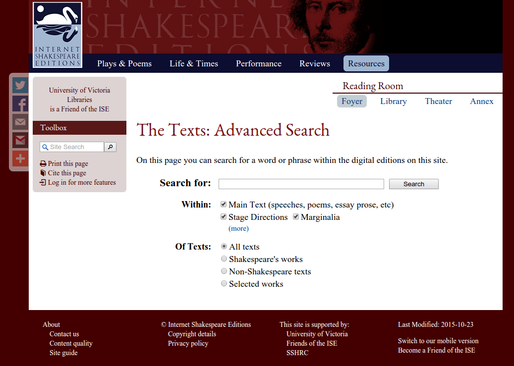 Screen capture of the ISE advanced search page.