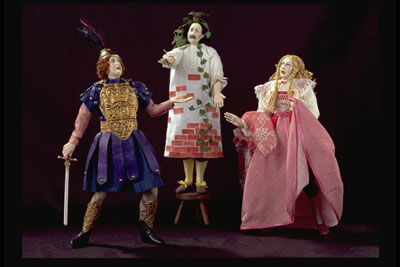 Pyramus (Nick Bottom), Thisbe (Francis Flute), and Wall (Tom Snout) in 5.1 of A Midsummer Night’s Dream. Image courtesy of Canadian Adaptations of Shakespeare Project.