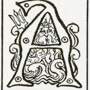 Illustrated Capital Letter "A" in The Heroes of Asgard (1930). 1930. C.E.Brock February 5, 1870-February 28, 1938.