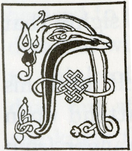 Illustrated Capital Letter "A" in The Heroes of Asgard (1930). 1930. C.E.Brock February 5, 1870-February 28, 1938.