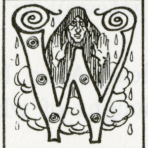 Illustrated Capital Letter "W" in The Heroes of Asgard (1930). 1930. C.E.Brock February 5, 1870-February 28, 1938.