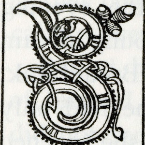 Illustrated Capital Letter "S" in The Heroes of Asgard (1930). 1930. C.E.Brock February 5, 1870-February 28, 1938.