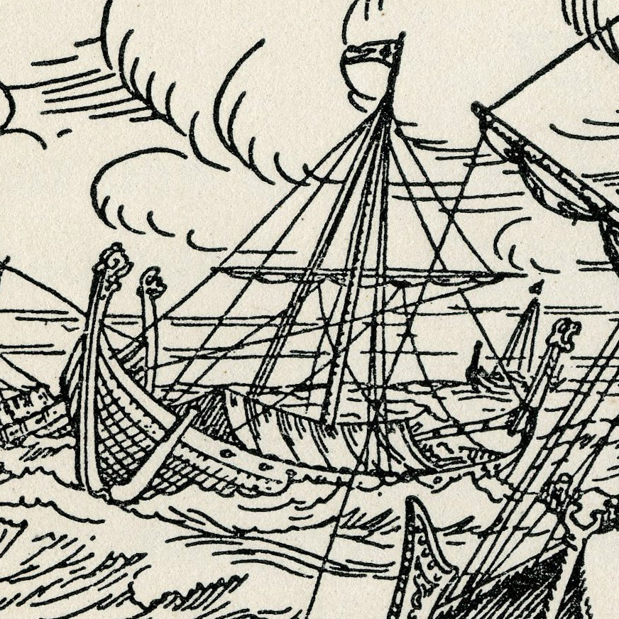 Ragnarr Loðbrók's Ships Sailing to England. 1901. Artist Not Known.