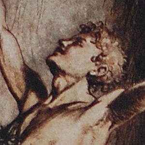 Siegfried Wields Nothung. 1939. Arthur Rackham September 19, 1867-September 6, 1939.
