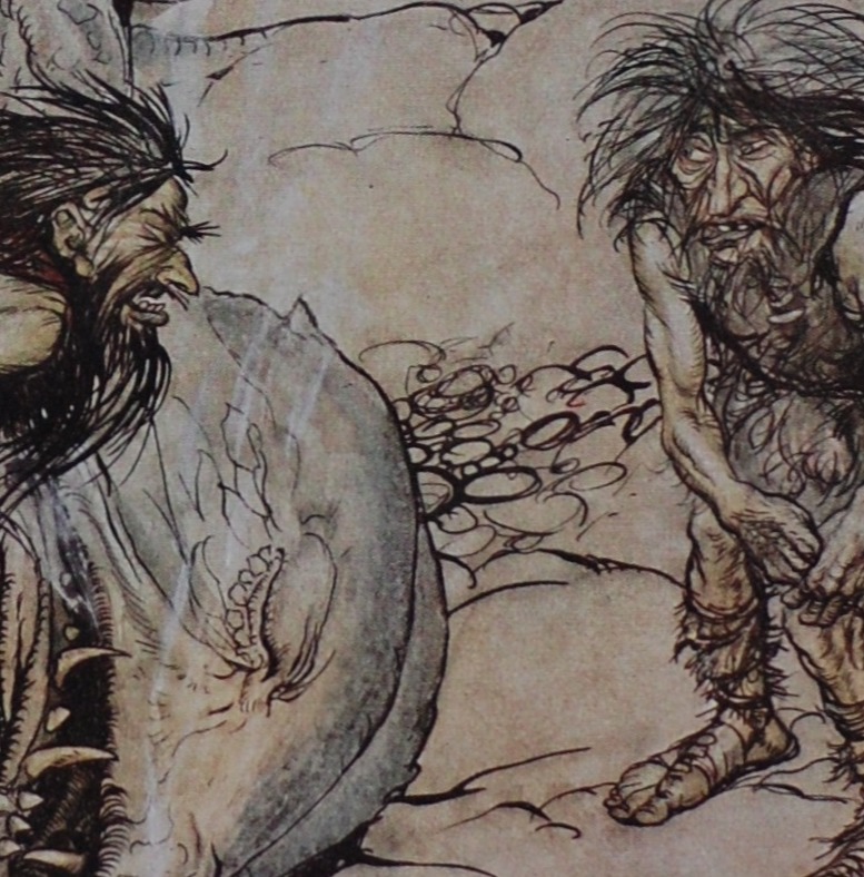 Alberich and Mime Quarreling. 1939. Arthur Rackham September 19, 1867-September 6, 1939.