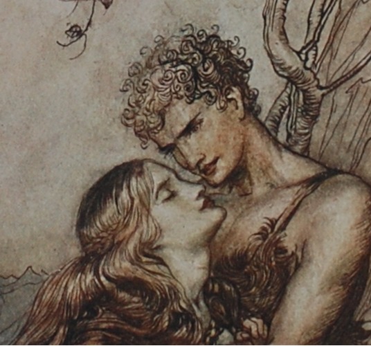 Siegfried Embraces Brünnhilde. 1939. Arthur Rackham September 19, 1867-September 6, 1939.