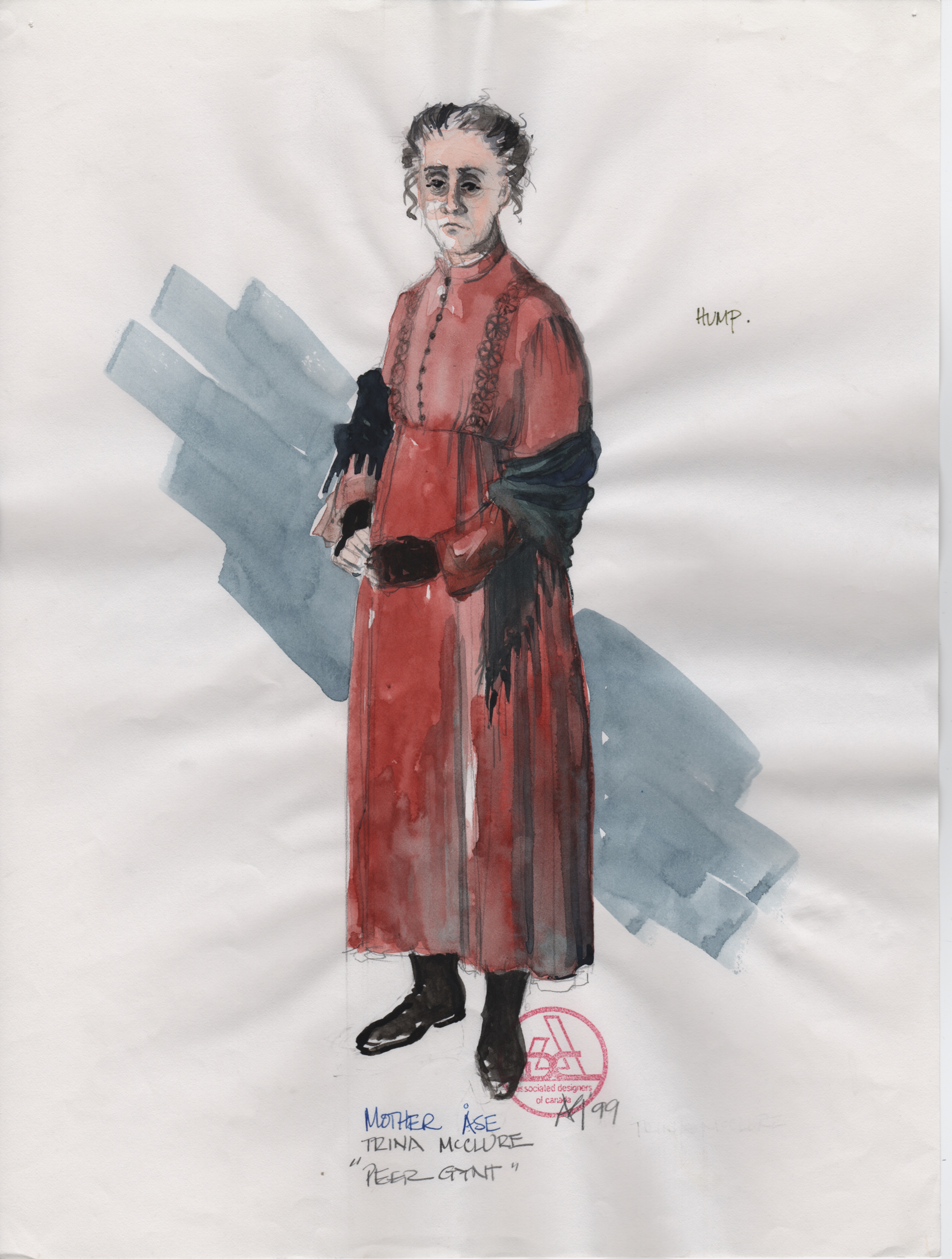 Mother Åse
                Costume renderings created by Alison Green for the 1999 performance at
                the  Frederic Wood Theatre, UBC.