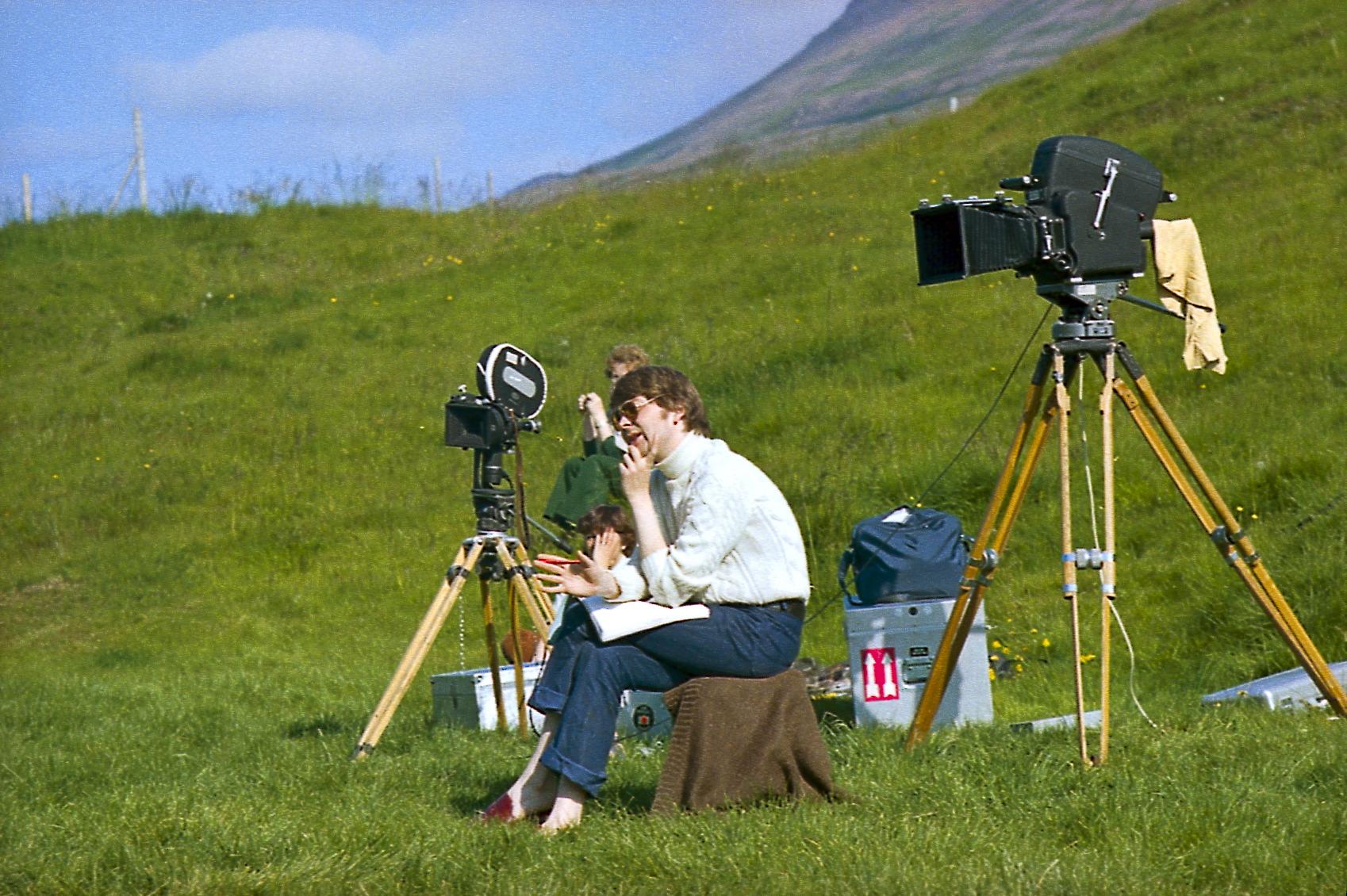 The director and the cameras, the “blimp” on the right.